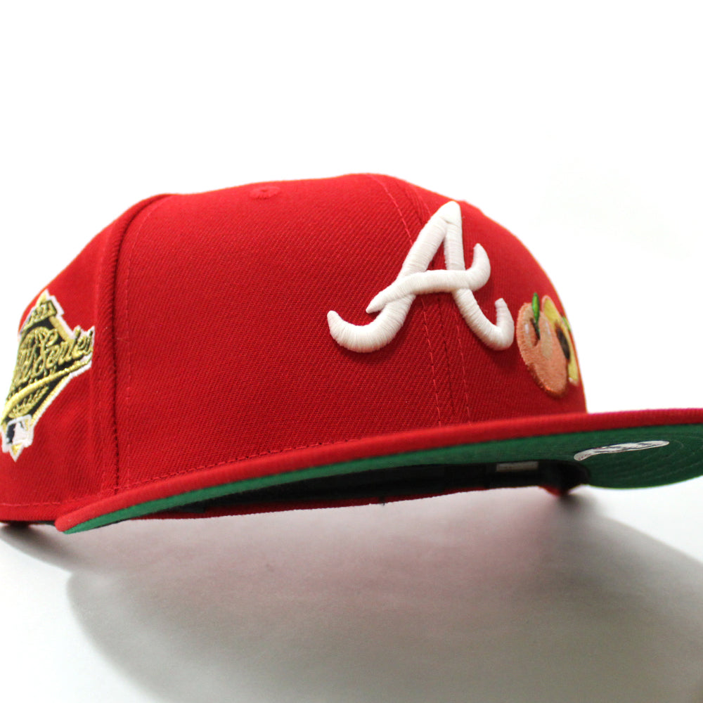 Peach Atlanta Braves 1995 World Series New Era 59Fifty Fitted Hat (Glow in  the Dark Red Green Under Brim)