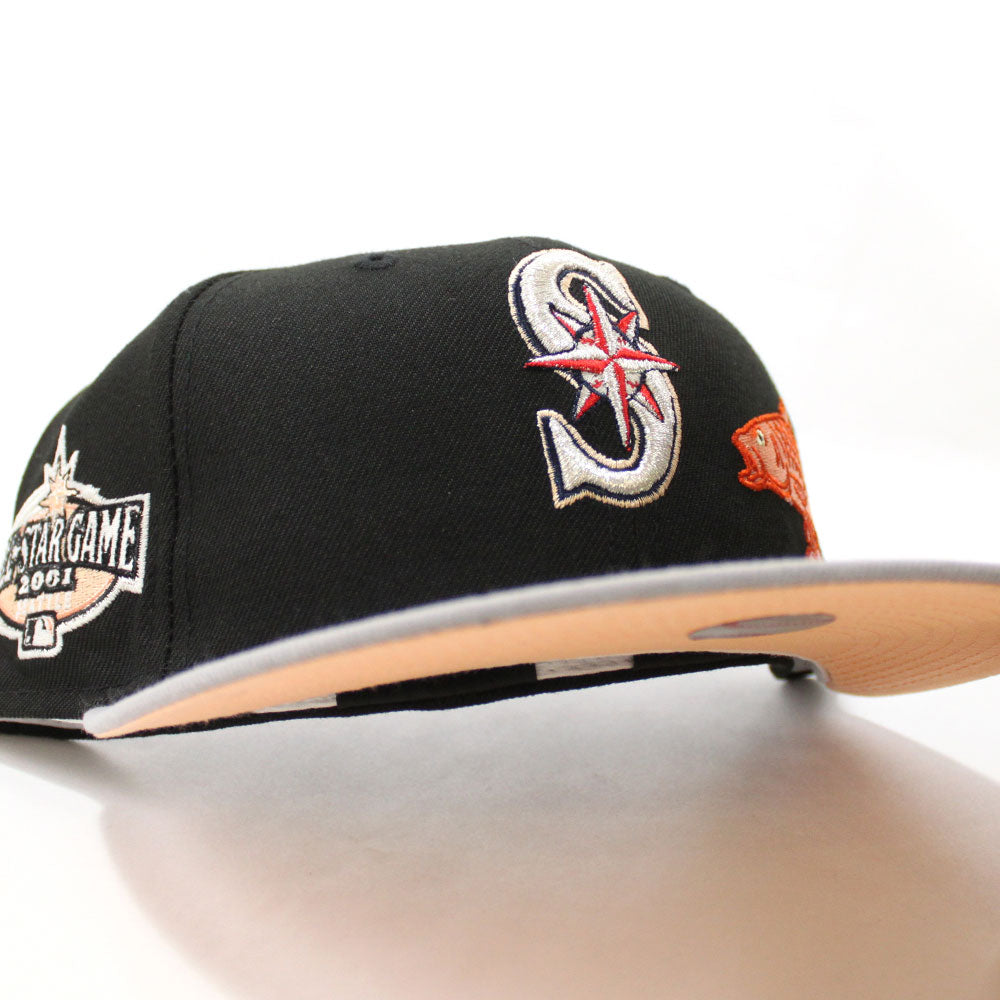 Seattle Mariners 2001 All Star Game New Era 59Fifty Fitted Hat (Glow in the  Dark Black Gray Peach Under Brim)