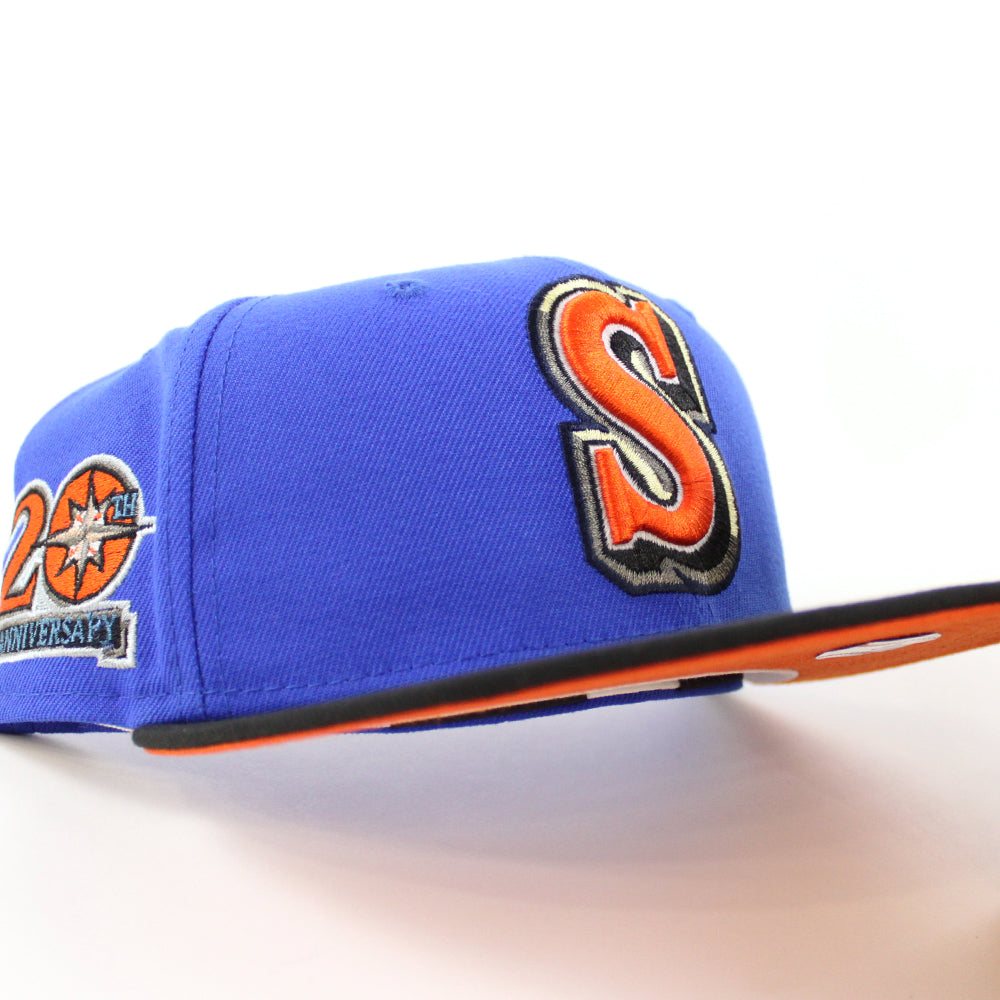 Seattle Mariners 20th Anniversary New Era 59FIFTY Fitted Hat (GITD Blue Bead Black Countdown Orange Under BRIM) 7 1/4