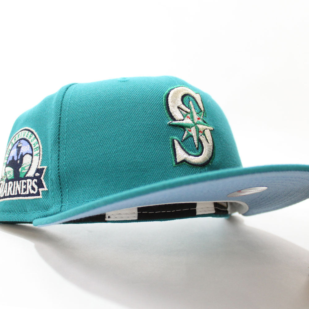 Men's New Era Aqua Seattle Mariners Retro Jersey Script 59FIFTY Fitted Hat