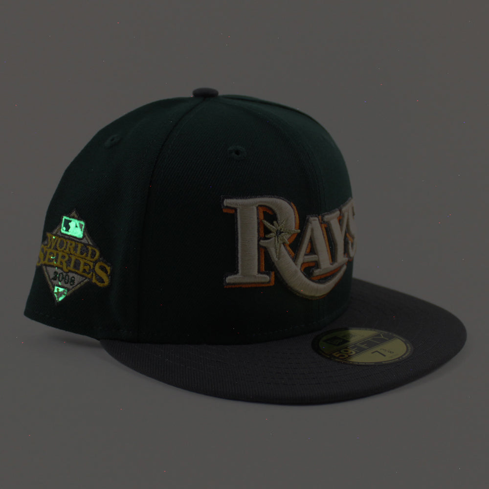 Tampa Bay Devil Rays 2008 World Series New Era 59FIFTY Fitted Hat (Night Shift Navy Silver Green UnderBrim) 7 3/8