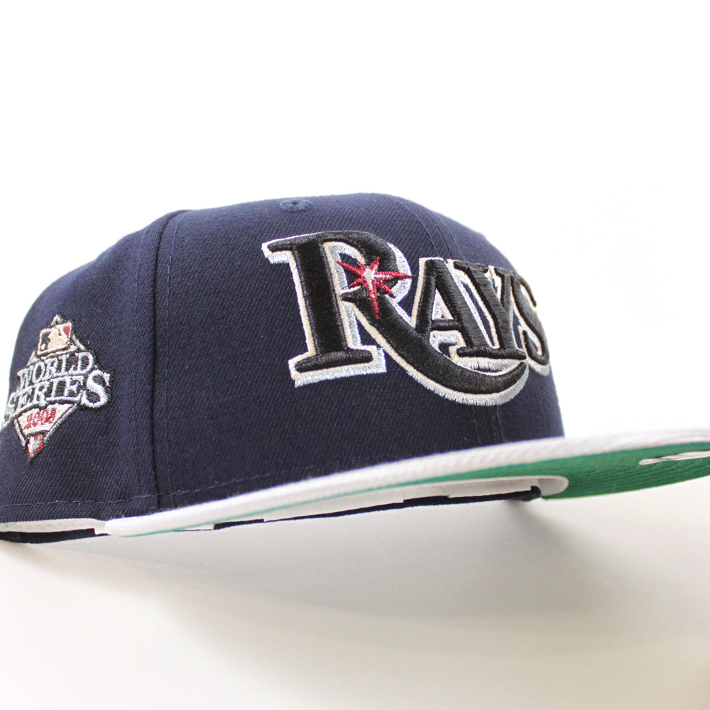 Tampa Bay Devil Rays 2008 World Series New Era 59FIFTY Fitted Hat (Night Shift Navy Silver Green UnderBrim) 7 3/8