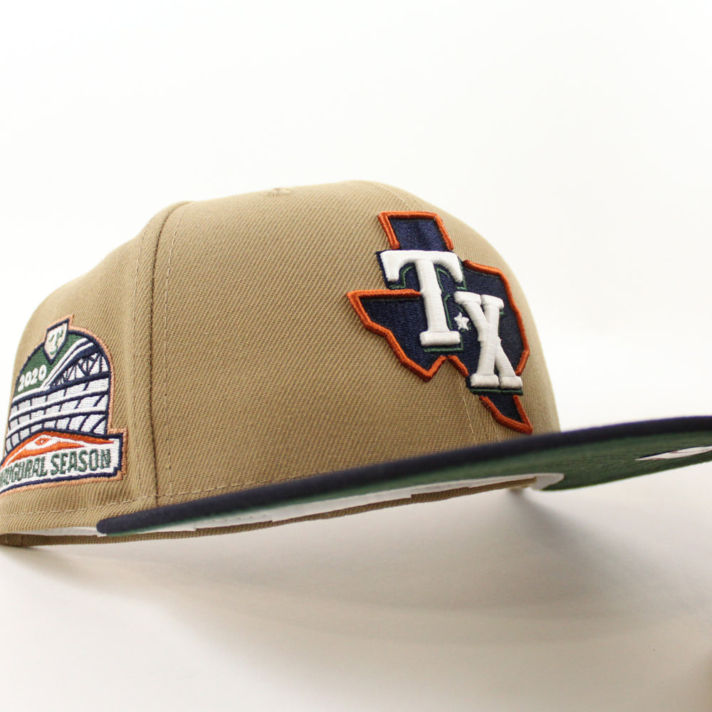Texas Rangers Inaugural Season New Era 59FIFTY Fitted Hat (GITD Khaki Navy Green Under BRIM) 7 5/8