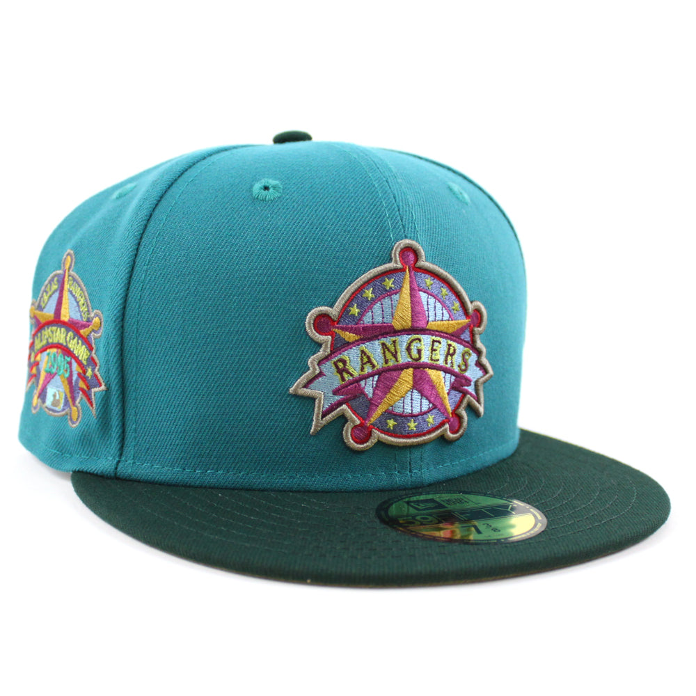Texas Rangers Rangers Badge New Era 59Fifty Fitted Hat (AQUA DK GREEN ...