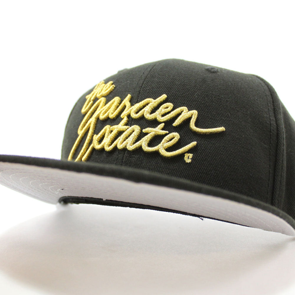 State Script Hats The Garden State Script New Era 59FIFTY Fitted Hat (BLACK GOLD GRAY UN ...