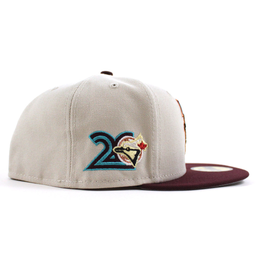 Toronto Blue Jays 20th Anniversary New Era 59FIFTY Fitted Hat (Stone Maroon Gray Under BRIM) 7 3/8