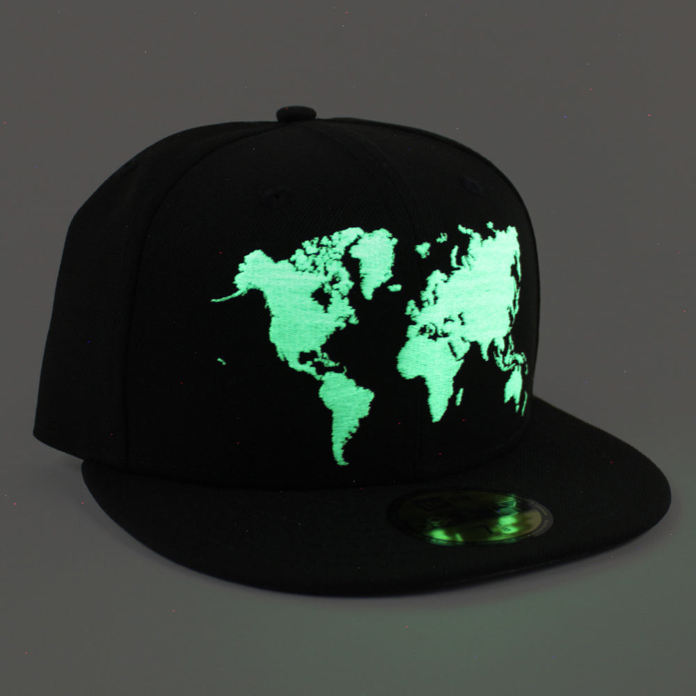 World Wide New Era Fitted Hat Glow in the Dark Logo Black Gray Under ECAPCITY