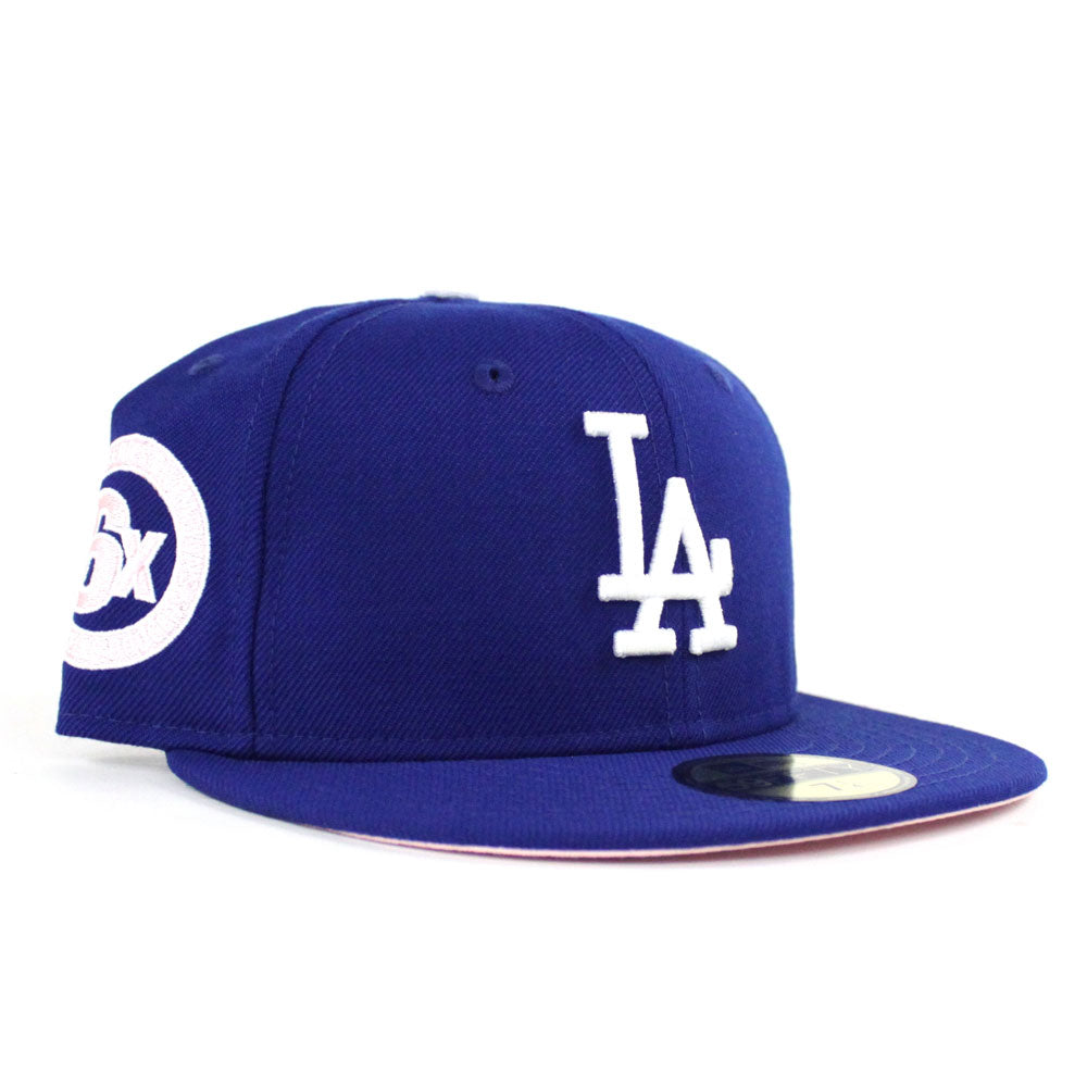 Los Angeles Dodgers 6X World Series New Era 59Fifty Fitted Hat Pink Under Brim 6 Times LA Dodgers Side Patch Fitteds Custom 59Fifty Caps ECAPCITY