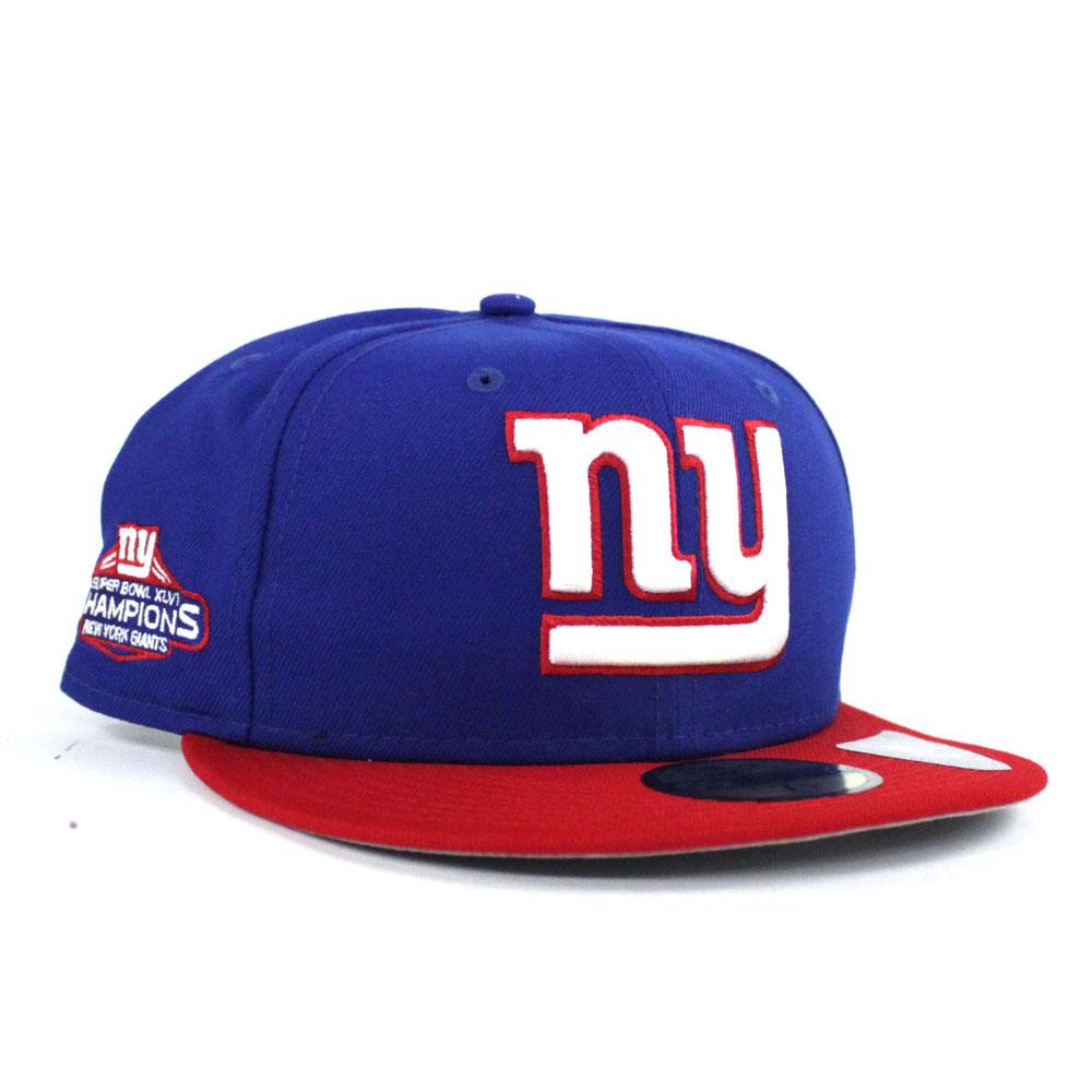 New York Giants Super Bowl XLVI 2012 Champions New Era 59Fifty Fitted Hat Blue Red Gray Under Brim NY Giants New Era 5950 Fitteds NFL Grey Bottom Giants New Era Caps ECAPCITY