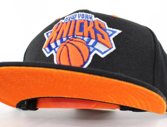 New York Knicks Mitchell and Ness Snapback hats Orange Velour