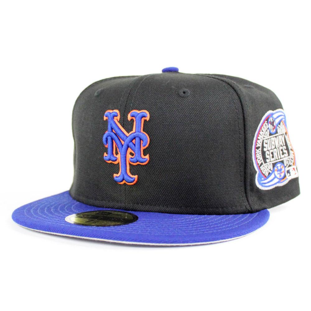 New York Mets 2000 Subway Series New Era 59Fifty Fitted Hat Black Road Gray Under Brim Mr Mets New Era Hats MLB 59Fifty Fitted Caps ECAPCITY