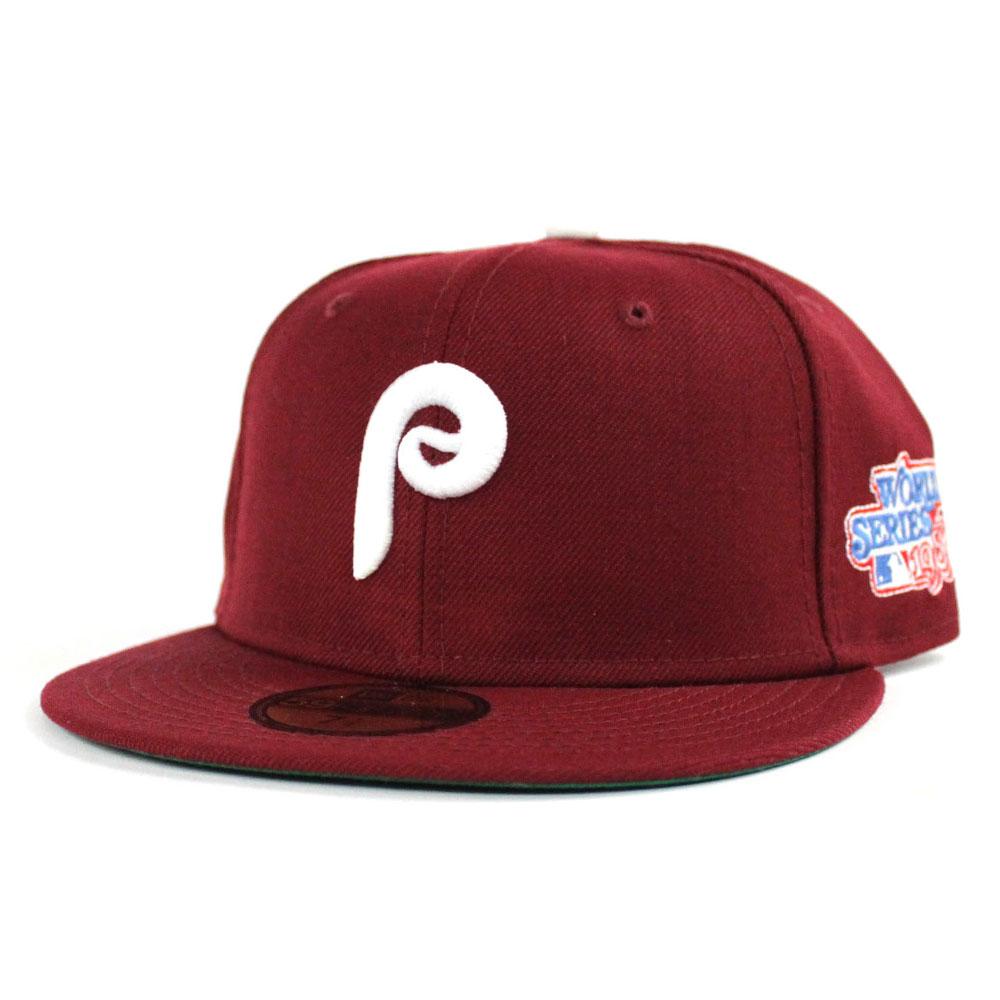 Philadelphia Phillies 1980 World Series New Era 59Fifty Fitted Hat Cardinal Green Under Brim Philadelphia Phillies 5950 Caps Retro Green Bottom New Era Fitteds ECAPCITY