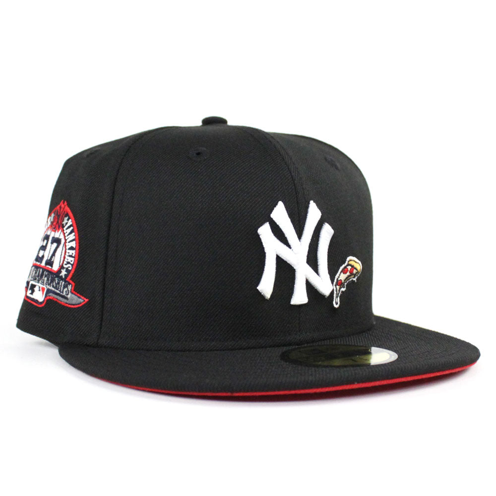 PIZZA New York Yankees 27 World Championships New Era 59Fifty Fitted Hat  (BLACK Red Under Brim)