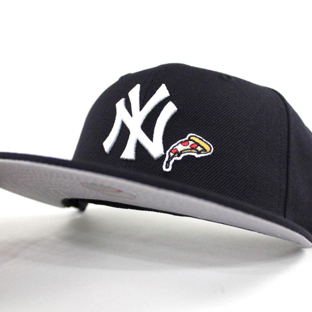 PIZZA New York Yankees 27 World Championships New Era 59Fifty Fitted Hat Navy Gray Under Brim Ai NY Yankees Grey Under Bottom Fitteds Ai Gray Under Visor 5950 Caps ECAPCITY