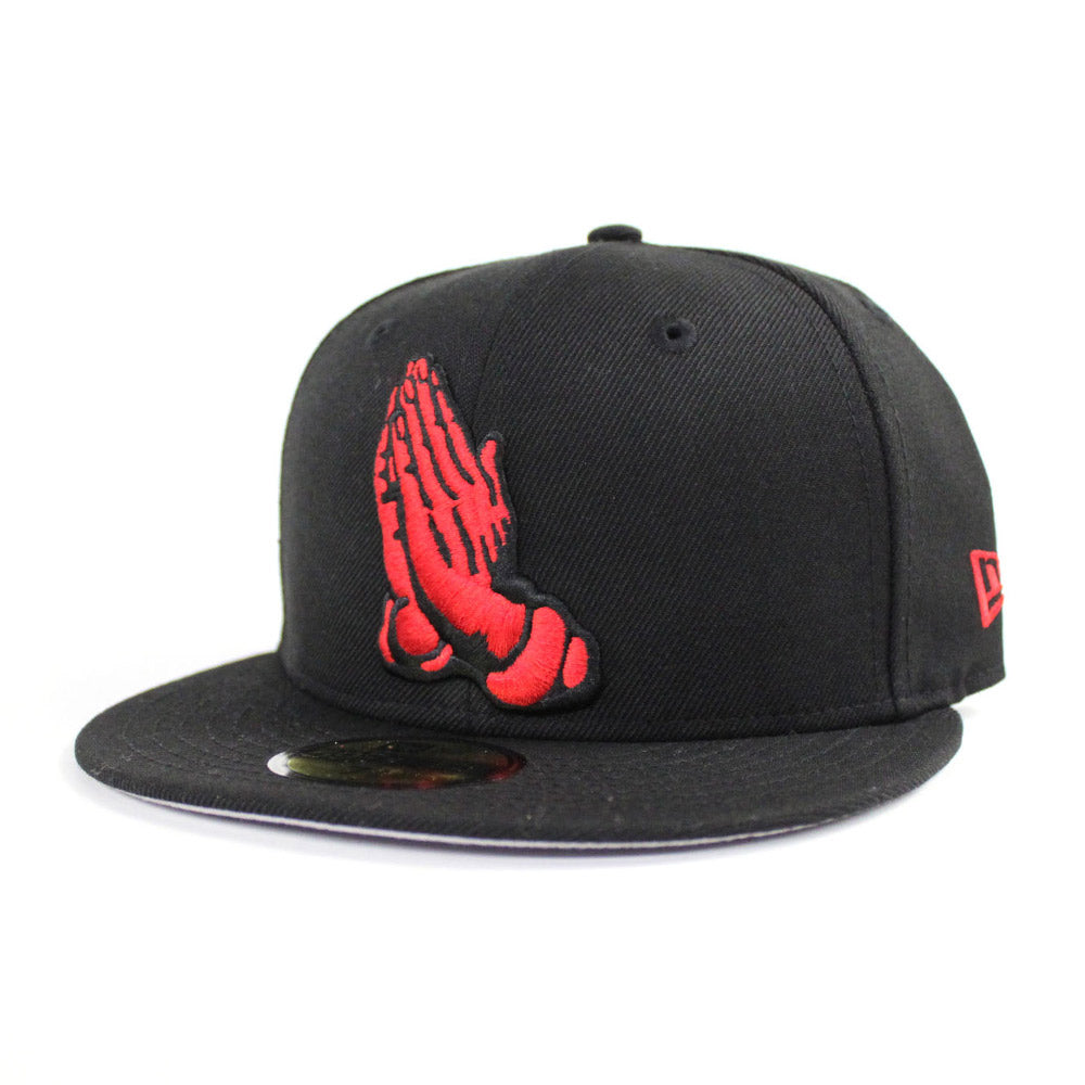 Praying Hands New Era 59Fifty Fitted Hat (Black Red Gray Under Brim ...